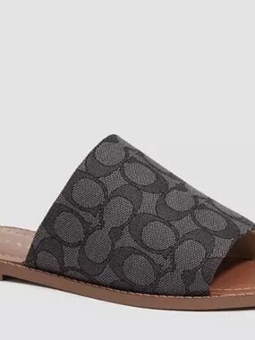 Coach Women's Charcoal Gray Logo Slide Sandal